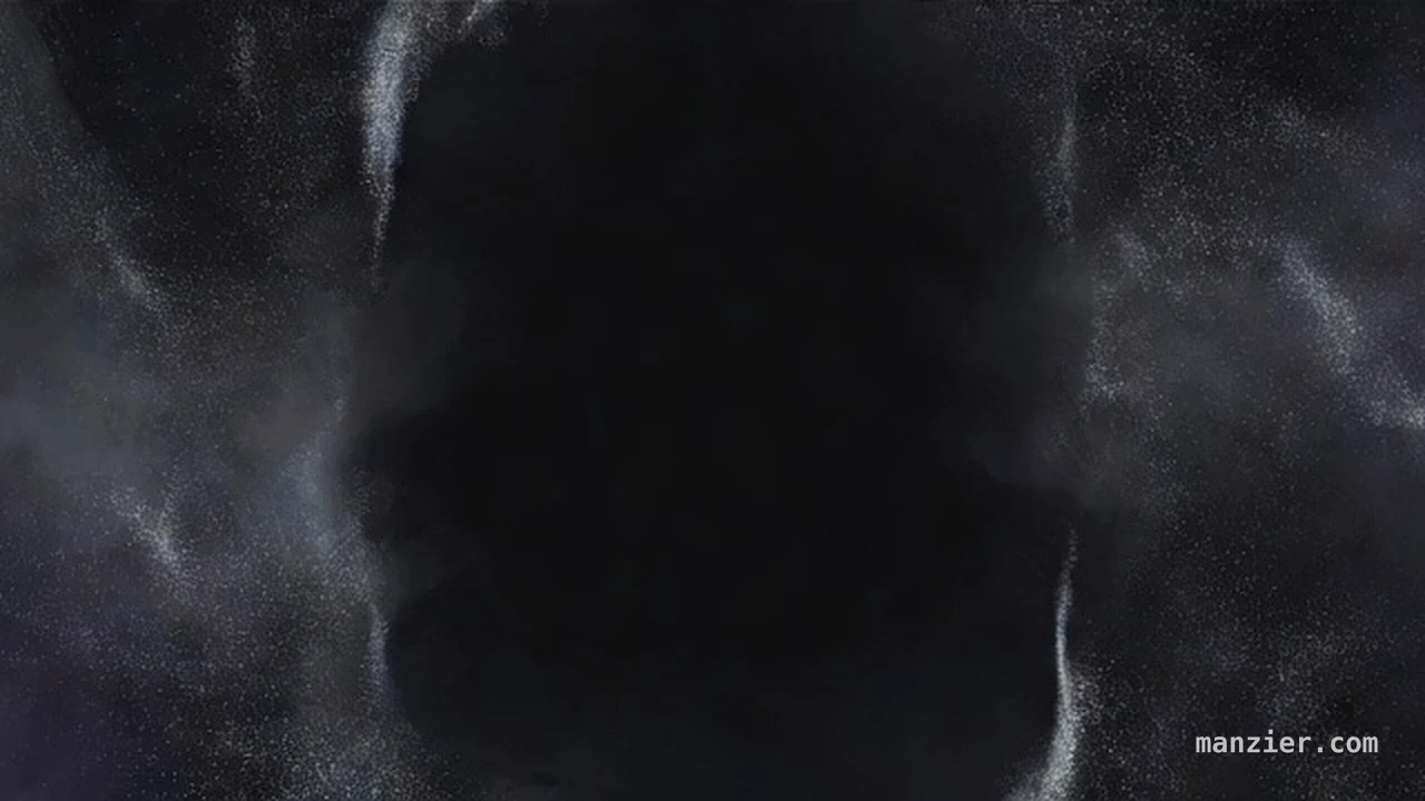 A central black void surrounded by soft gray broadcast static and velvet shadow